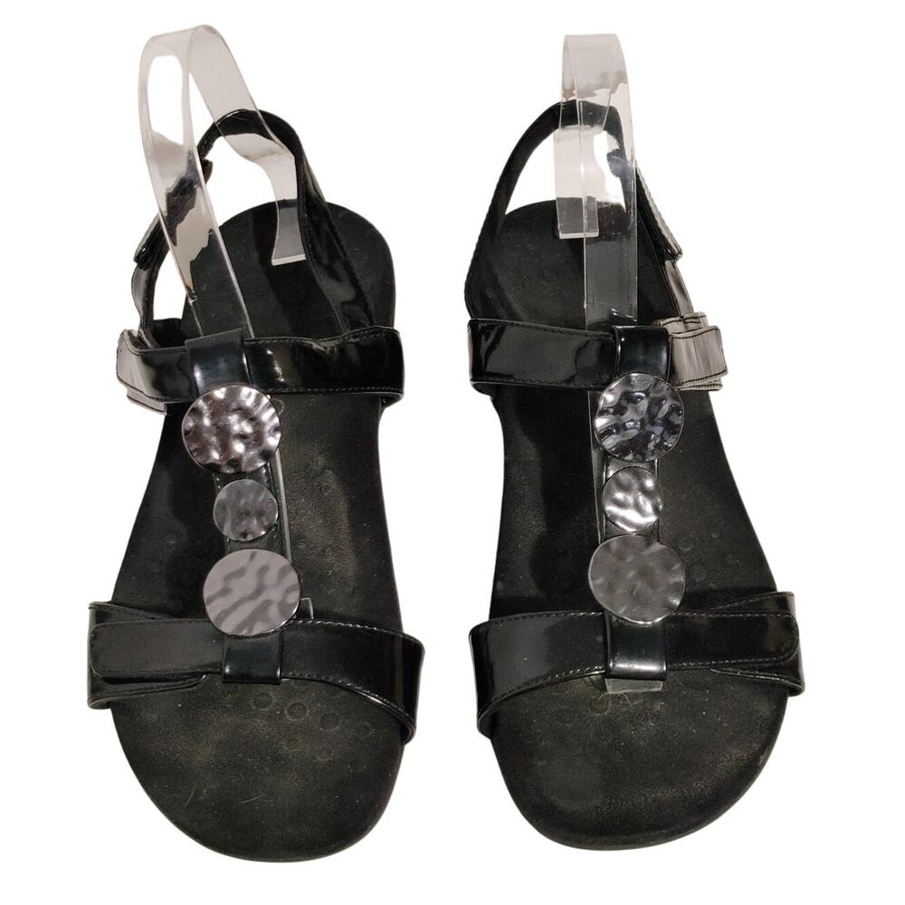 Vionic Farra Embellished Strappy Sandals Slingback Faux Leather Black Women US 8